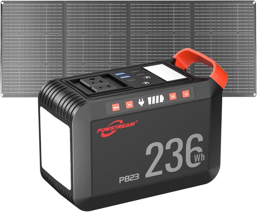 POWSTREAM 300W Solar Generator Power Station - 236Wh Portable Power Station with 60W Foldable Solar Panel Included, Pure Sine Wave Power Supply for Camping Emergency Home Blackout