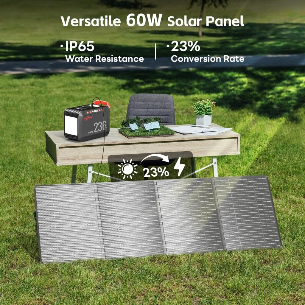 POWSTREAM 300W Solar Generator Power Station - 236Wh Portable Power Station with 60W Foldable Solar Panel Included, Pure Sine Wave Power Supply for Camping Emergency Home Blackout