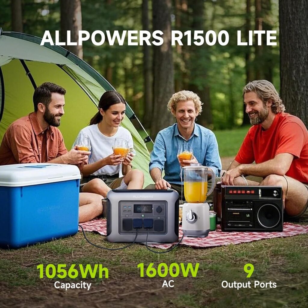 ALLPOWERS R1500 LITE Portable Power Station, 1056Wh LiFePO4 Battery for Home Backup Power, 1600W AC /100W USB-C Output(Peak 3200W), Solar Generator for Camping, Party, RV(Optional Solar Panel) ALLPOWERS R1500 LITE Portable Power Station, 1056Wh LiFePO4 Battery for Home Backup Power, 1600W AC /100W USB-C Output(Peak 3200W), Solar Generator for Camping, Party, RV(Optional Solar Panel)