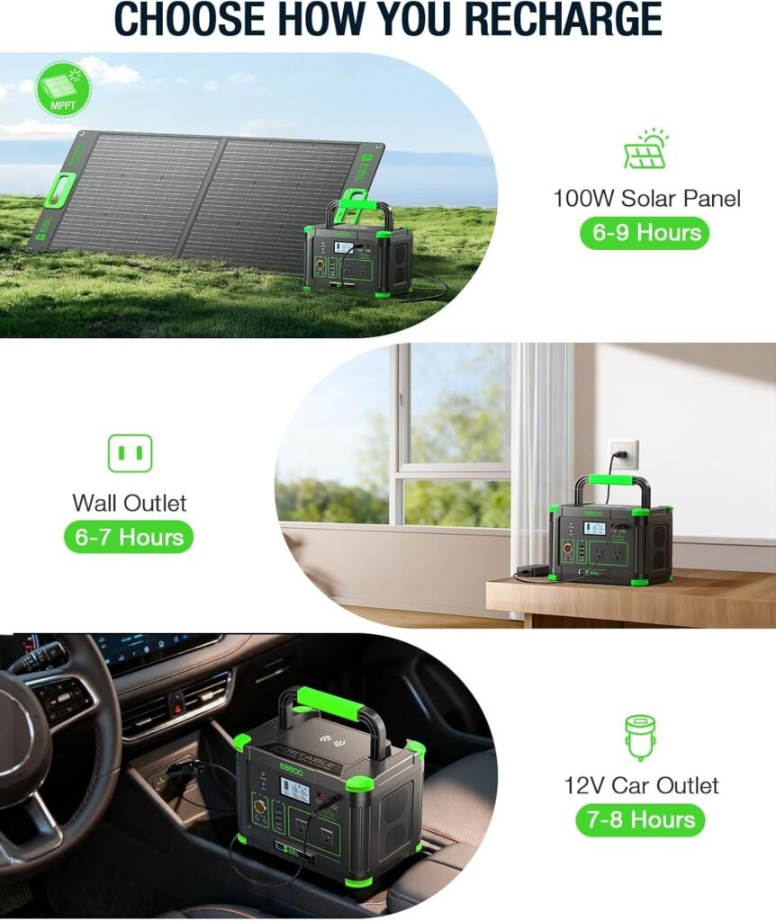 EBL 500W Portable Power Station with 100W Portable Solar Panel 20V, Outdoor Solar Generator 500W(Peak 1000W) Backup Battery Pack Solar Kit for RV/Van Camping Fishing Climbing Road Trip Home Emergency EBL 500W Portable Power Station with 100W Portable Solar Panel 20V, Outdoor Solar Generator 500W(Peak 1000W) Backup Battery Pack Solar Kit for RV/Van Camping Fishing Climbing Road Trip Home Emergency