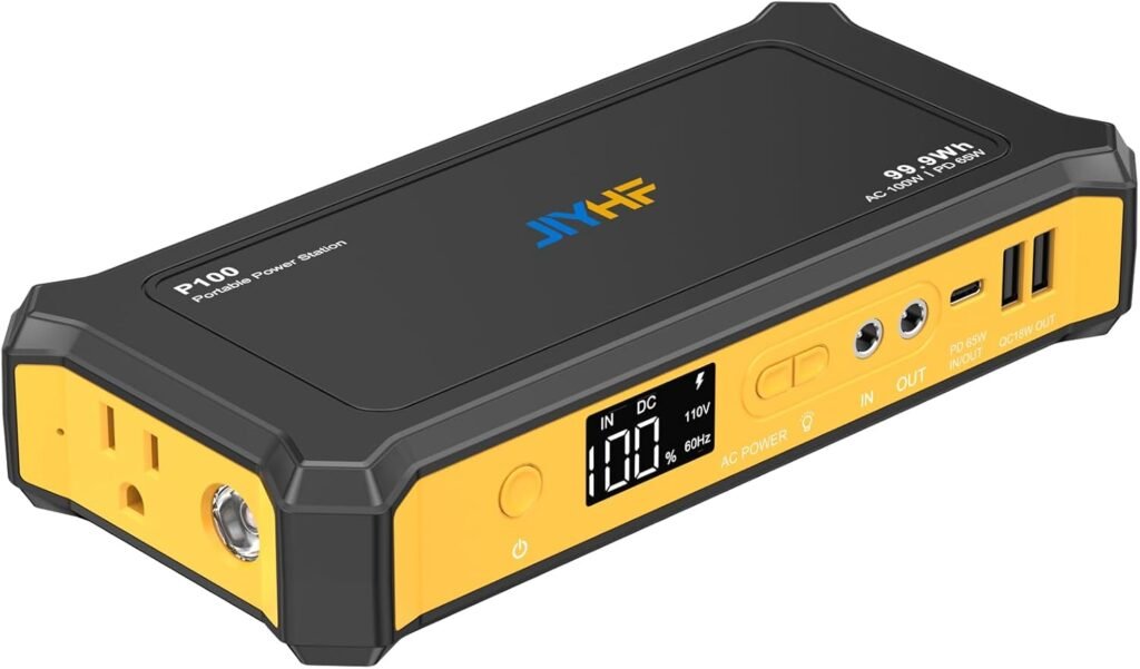 JIYHF Portable Power Station 99.9Wh, Laptop Charger Backup Power with 65W USB-C PD, 100W AC Outlet, 12V DC Output, LED Light for Camping, Home Backup, Hurricane, Emergency, RV JIYHF Portable Power Station 99.9Wh, Laptop Charger Backup Power with 65W USB-C PD, 100W AC Outlet, 12V DC Output, LED Light for Camping, Home Backup, Hurricane, Emergency, RV