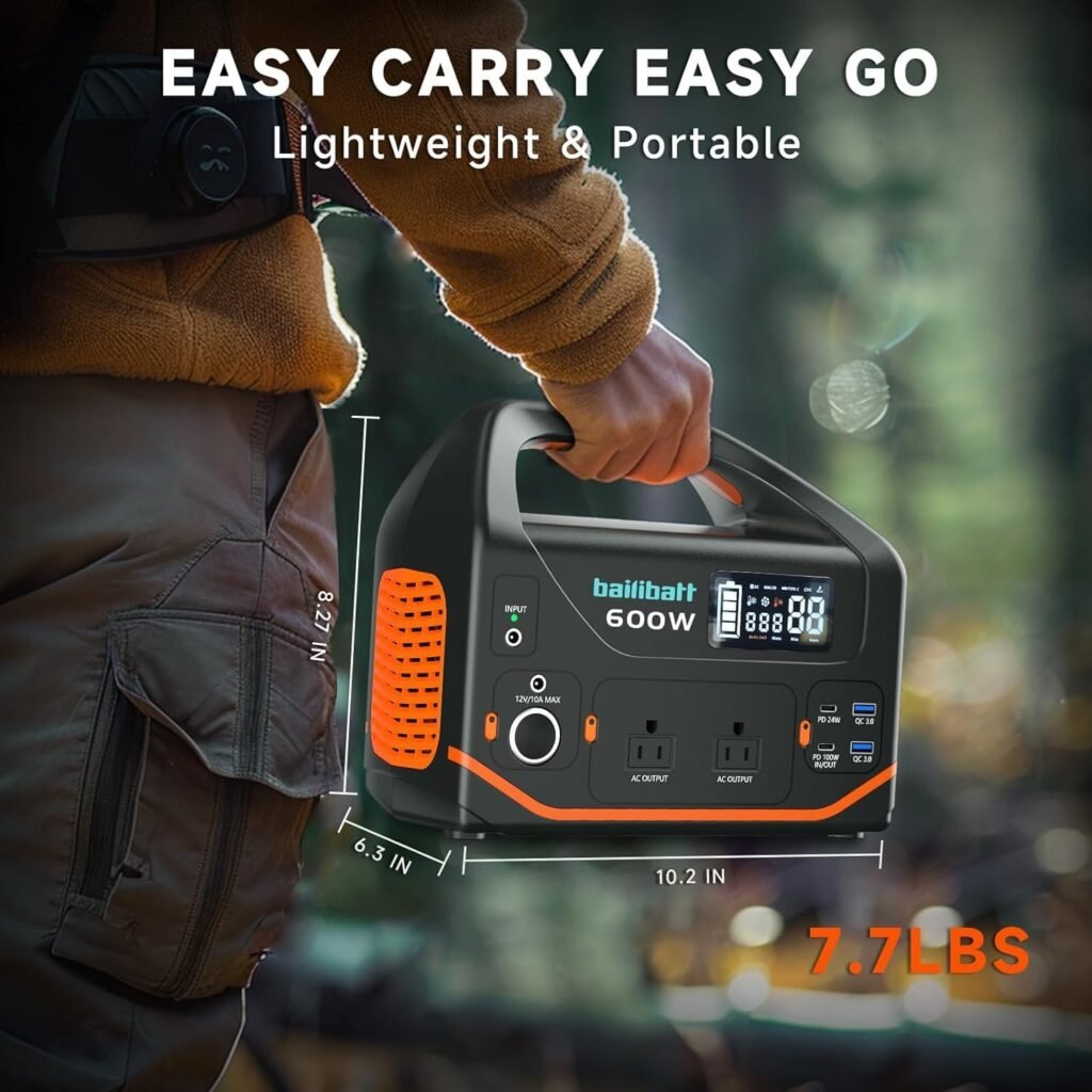 Portable Power Station 600W 293Wh Camping Lithium Battery, Portable Generator for Home Use Emergency Power Station Backup Travel Outdoor 100W PD  110V Pure Sine Wave AC Outlet