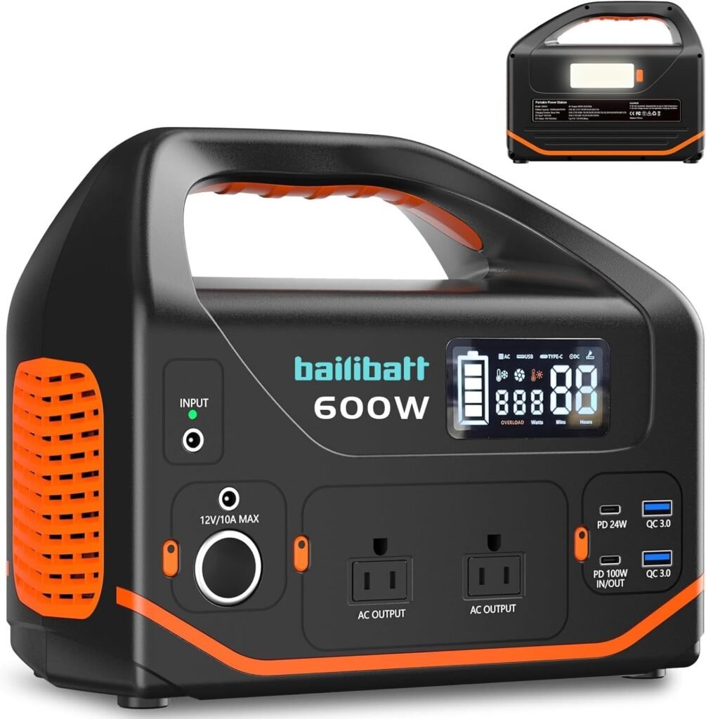 Portable Power Station 600W 293Wh Camping Lithium Battery, Portable Generator for Home Use Emergency Power Station Backup Travel Outdoor 100W PD  110V Pure Sine Wave AC Outlet