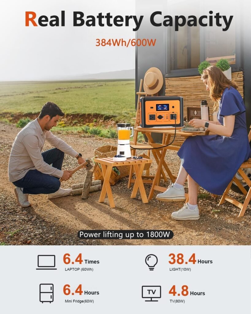 Portable Power Station 600W(Peak 1800W), Solar Generator with 384WH LiFePO4 Battery, Outputs UPS Battery Backup, Generators for Home Use, Camping, Emergency Power Outage, RV, CPAP Portable Power Station 600W(Peak 1800W), Solar Generator with 384WH LiFePO4 Battery, Outputs UPS Battery Backup, Generators for Home Use, Camping, Emergency Power Outage, RV, CPAP