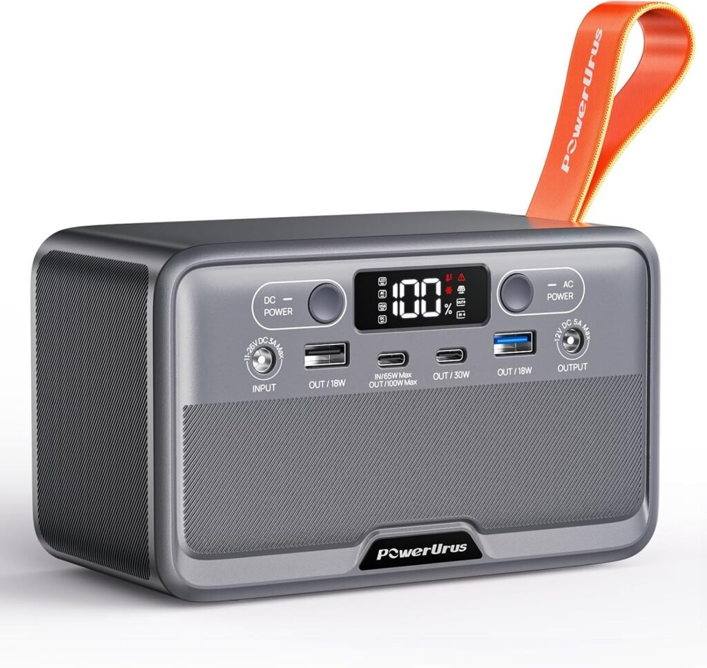 Portable Power Station, PowerUrus 28,000mAh Solar Power Bank, LiFePO4 Battery Backup with 100W/110V AC Outlet, DC PD Fast Charging, Samll Generator for Dash Cam, Home, Camping, Office, TSA Approved Portable Power Station, PowerUrus 28,000mAh Solar Power Bank, LiFePO4 Battery Backup with 100W/110V AC Outlet, DC PD Fast Charging, Samll Generator for Dash Cam, Home, Camping, Office, TSA Approved