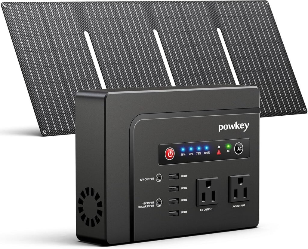 powkey Solar Powered Generator, 200W Portable Power Station with Solar Panels 40W, 146Wh Power Bank with AC Outlet 110V Pure Sine Wave for Outdoor Camping Emergency Home powkey Solar Powered Generator, 200W Portable Power Station with Solar Panels 40W, 146Wh Power Bank with AC Outlet 110V Pure Sine Wave for Outdoor Camping Emergency Home