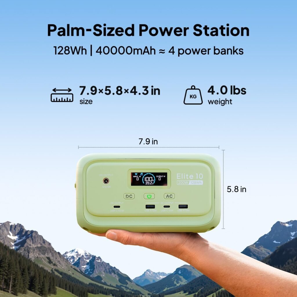 BLUETTI Elite Mini Portable Power Station, 128Wh LiFePO4 Battery with 200W AC Outlet, 10ms UPS Backup, Fast Recharge Solar Generator for Camping, Travel  Outage Emergency Backup (Meadow Green)