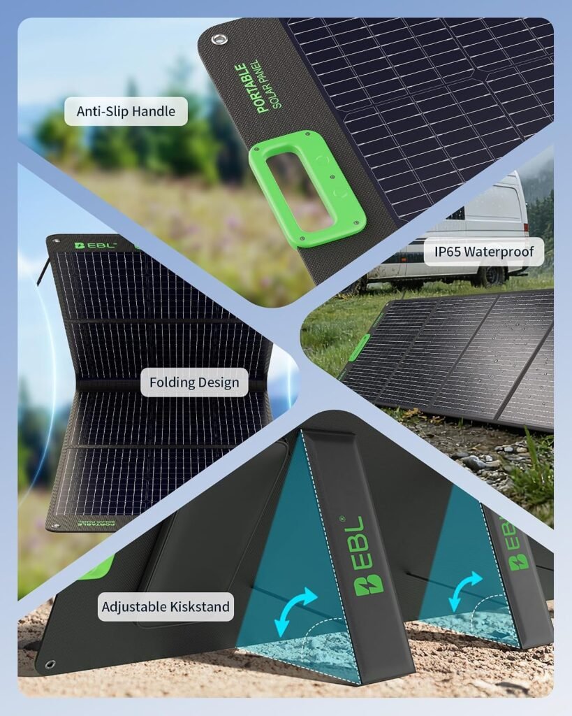 EBL 200W Portable Solar Panel for Power Station, Foldable IP65 Waterproof | Watt Solar Panel with MC-4 Anderson Output Connector, w/ Kickstands for RV, Camping, Blackout, Outdoor