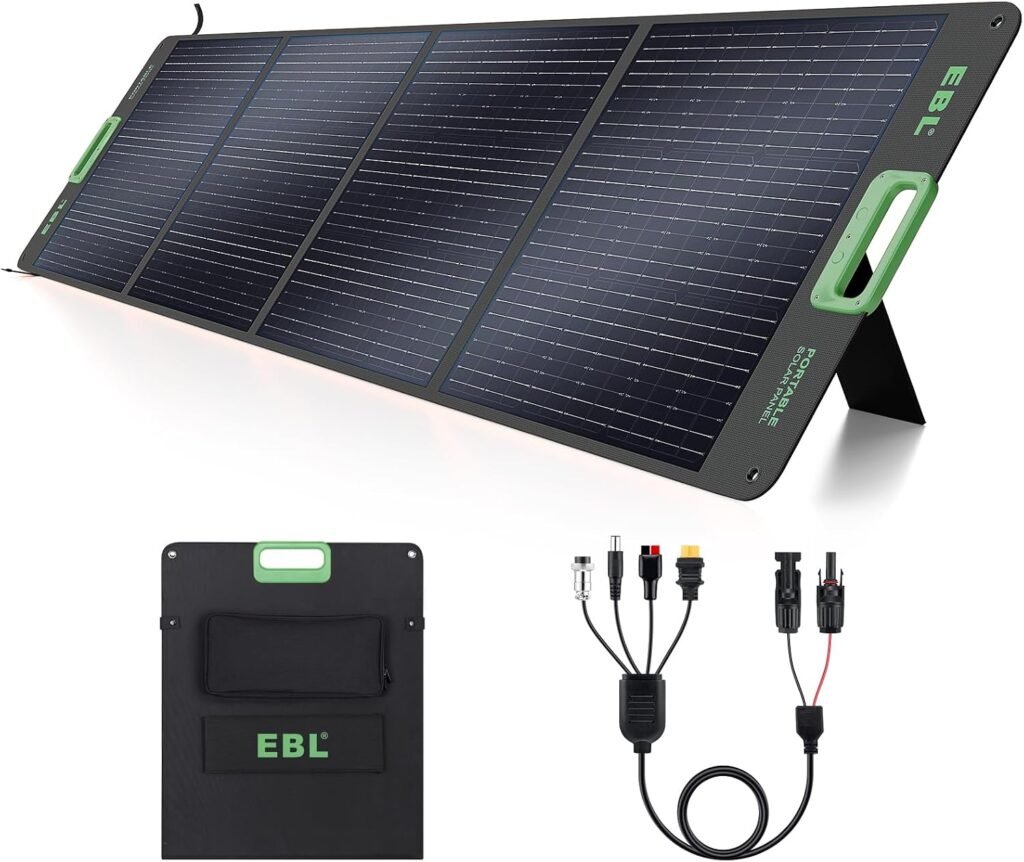 EBL 200W Portable Solar Panel for Power Station, Foldable IP65 Waterproof | Watt Solar Panel with MC-4 Anderson Output Connector, w/ Kickstands for RV, Camping, Blackout, Outdoor