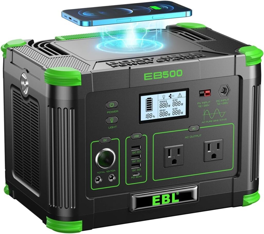 EBL Portable Power Station 500w(Peak 1000W), Camping Solar 519.48Wh Outdoor