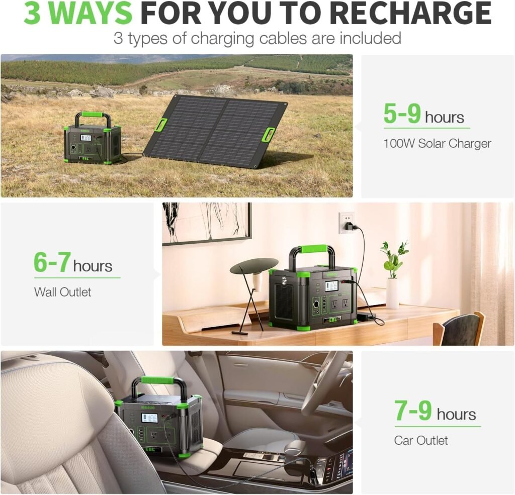EBL Portable Power Station 500w(Peak 1000W), Camping Solar 519.48Wh Outdoor