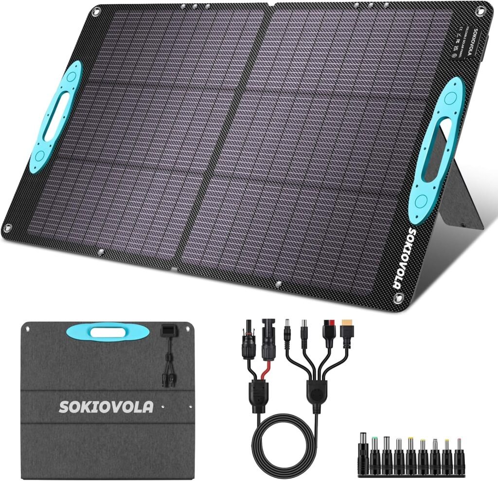 SOKIOVOLA 100W Portable Solar Panel for Power Station,ETFE Portable Foldable Solar Charger NextGen 25% High Conversion IP68 Waterproof Solar Panel for Camping Outdoor RV Blackout