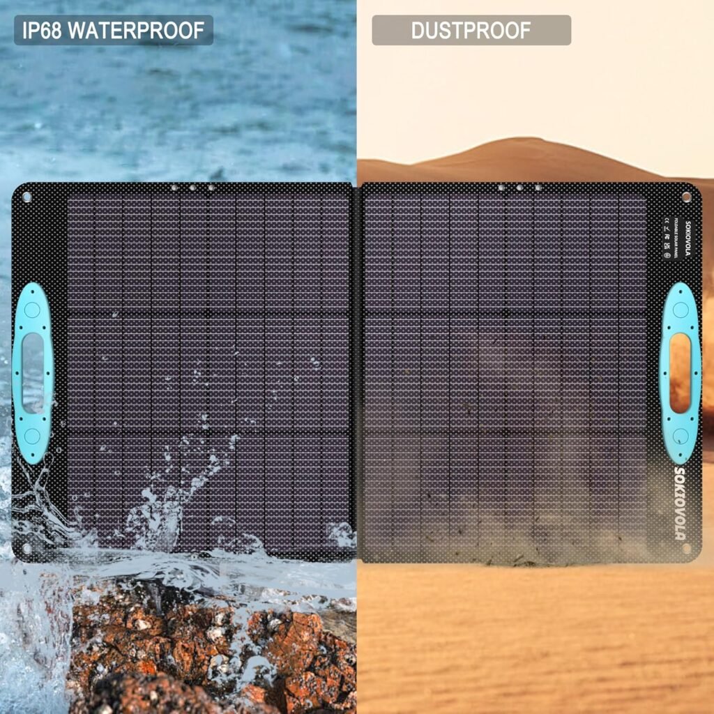 SOKIOVOLA 100W Portable Solar Panel for Power Station,ETFE Portable Foldable Solar Charger NextGen 25% High Conversion IP68 Waterproof Solar Panel for Camping Outdoor RV Blackout