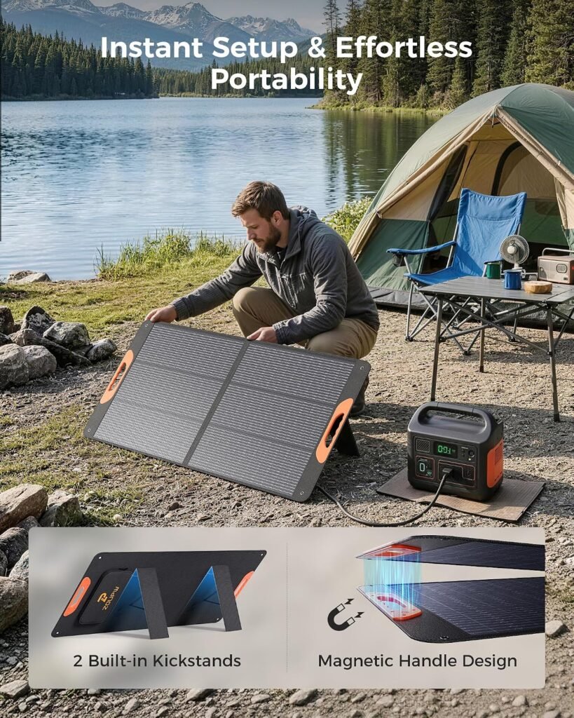 ZOUPW Watt Portable Solar Panel for Power Station,25.6% Efficiency | N-Type 16BB Foldable Solar Panel for Jackery/Ecoflow/Anker Solix/Bluetti, IP67 Waterproof for Camping RV Offgrid Power